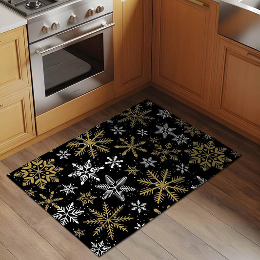 Winter Yellow Snowflake 2x3 Area Rugs for Living Room, Christmas White Snowflake Black Non Slip Floor Mat Washable Low-Profile Indoor Carpet for Bedroom, Dining Room, Bathroom