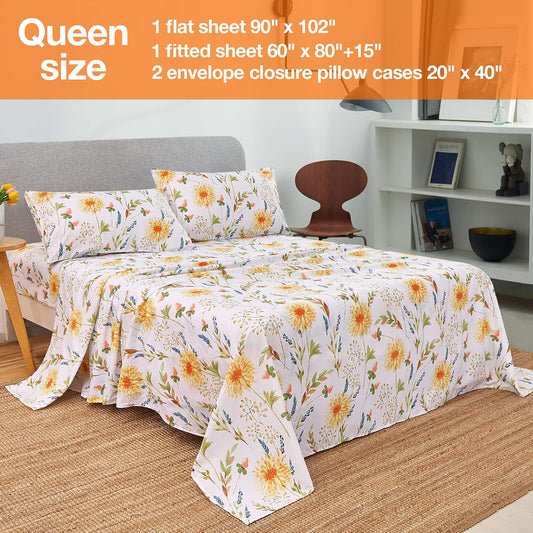 Boho Floral Printed Queen Sheet Set Extra Deep Pocket