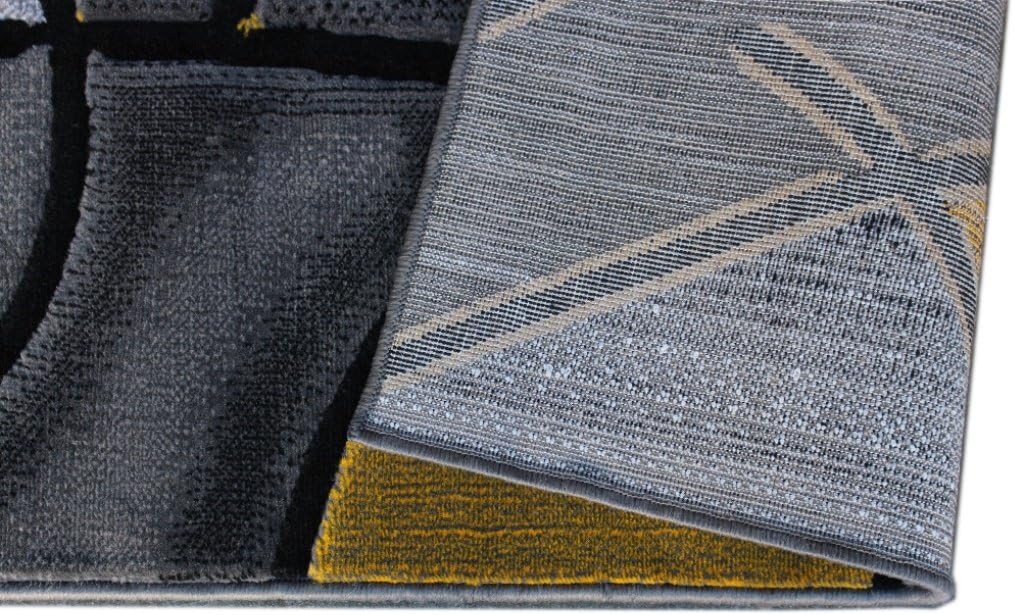 Modern Contemporary Area Rug, Yellow Grey Black (5 Feet X 7 Feet)