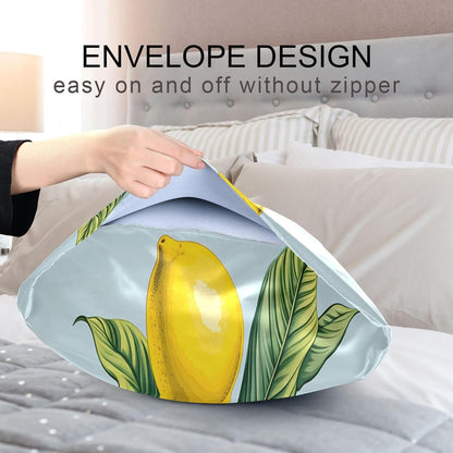 Yellow Lemons Satin Pillow Case Standard Size 20x26 in for Hair and Skin, Soft Pillowcase with Envelope Closure Machine Washable