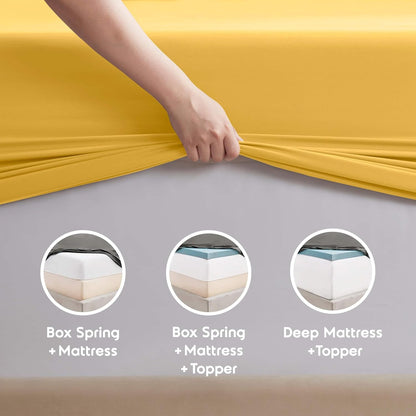 King Bed Sheet Set - Yellow - Instantly Soft Microfiber, No Break-in Wash - 4-Piece Deep Pocket Sheets & Pillowcases, Stays Put All Night