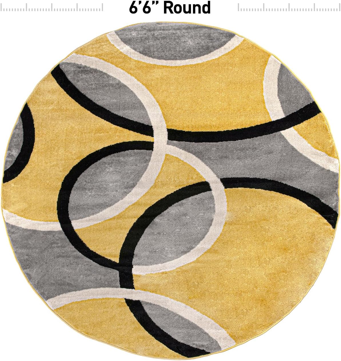 Abstract Circles Contemporary Jute Backing Round Rug Yellow 6'6"